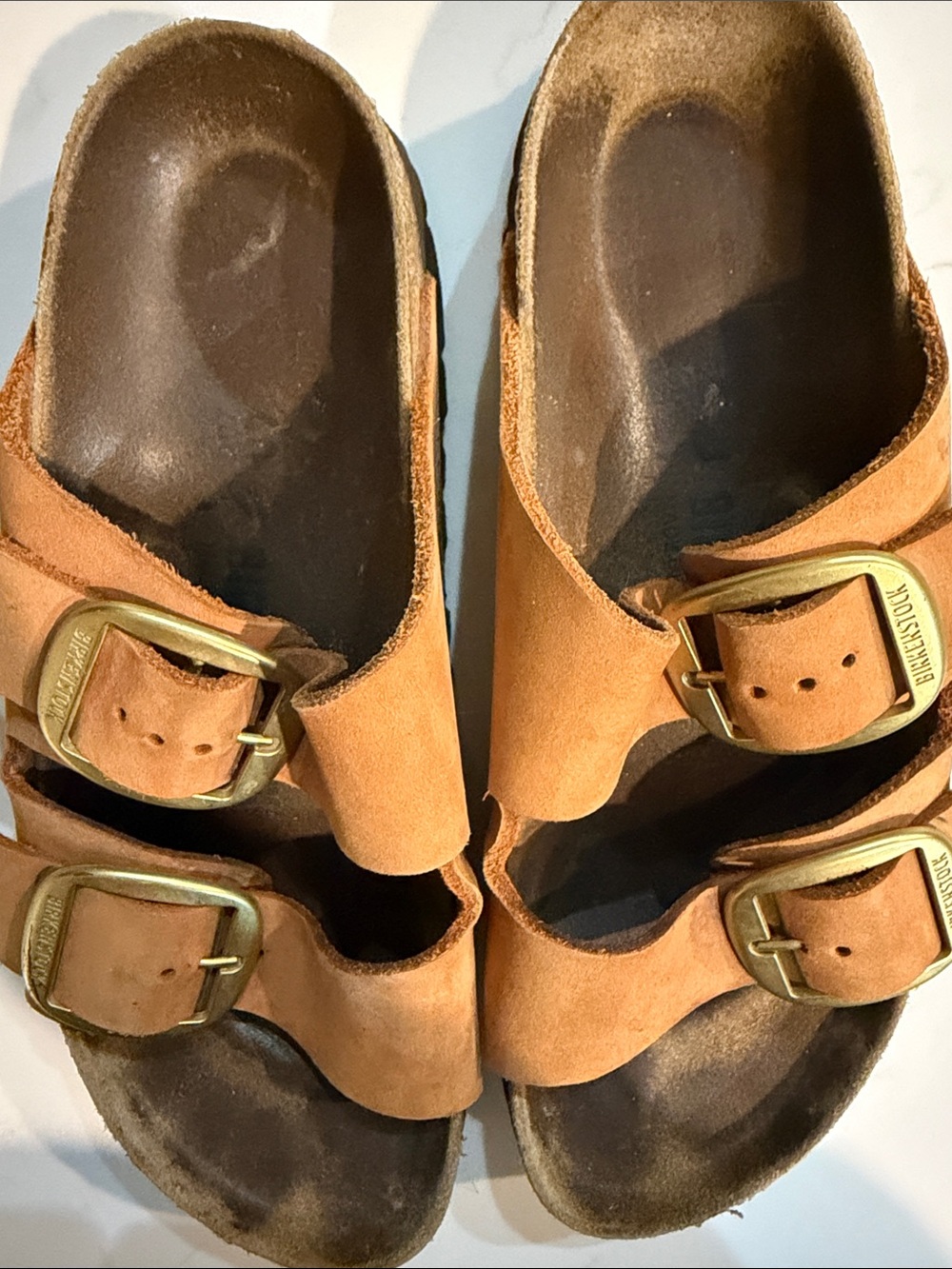 Birkenstock Arizona Big Buckle Nubuck Leather Pecan Sandals tan gold - Picture 4 of 5